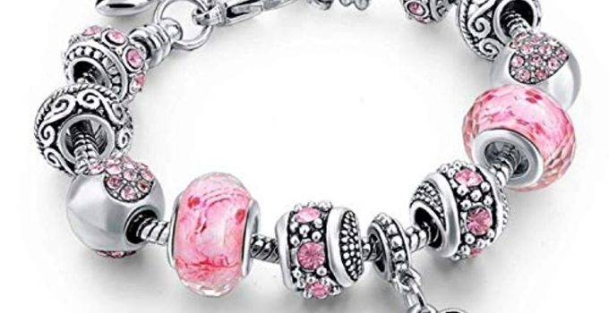 Capital Charms Silver-Plated Bracelet Set with Pink Hearts - Enjoy 54% Off!