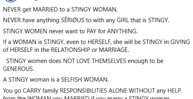 Lawyer Warns Men Against Marrying a Stingy Woman