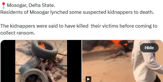 Angry Mob Incinerates Two Men in Delta Community, Accusing Them of Kidnapping