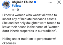 Nigerian Man Reveals Story of a Woman Denied Inheritance of Her Late Husband’s Assets