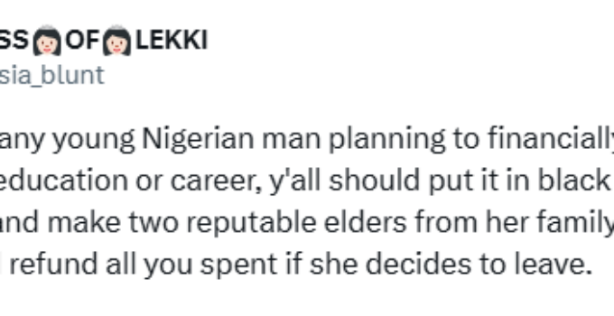 Consult a Lawyer: Nigerian Woman's Advice for Men Supporting Their Fiancée's Education or Career