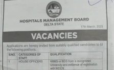 Applications Open for Housemanship and Internship at Delta State Hospital Management Board