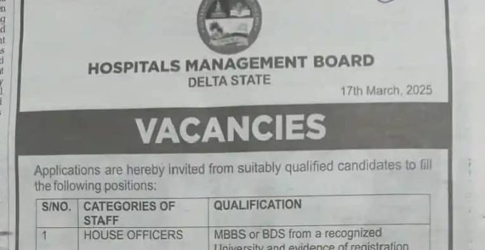 Applications Open for Housemanship and Internship at Delta State Hospital Management Board