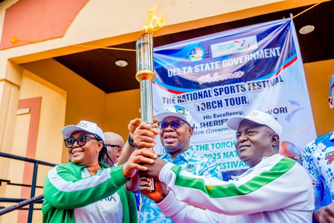 fce491b8 2646 4096 854c a53f9f156b15 22nd National Sports Festival: Oborevwori Receives Torch of Unity