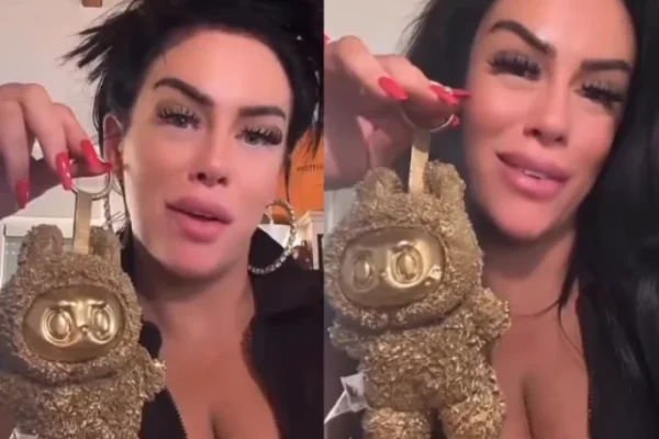 TikTok creator @lilzbullzofficial owning 24k gold Labubu doll