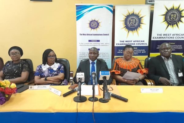 Dangut middle and members of the Council at the press conference. WAEC FG clarifies WASSCE subject choices