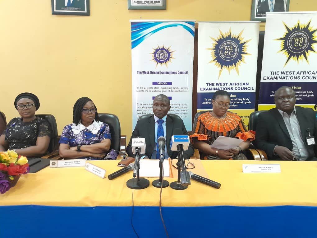 Dangut middle and members of the Council at the press conference. WAEC FG clarifies WASSCE subject choices