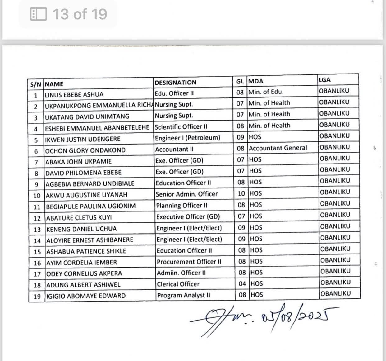 Cross River Civil Service Commission releases 2nd batch orientation training list for newly recruited workers