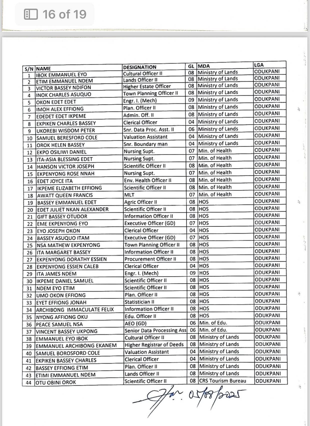 Cross River Civil Service Commission releases 2nd batch orientation training list for newly recruited workers