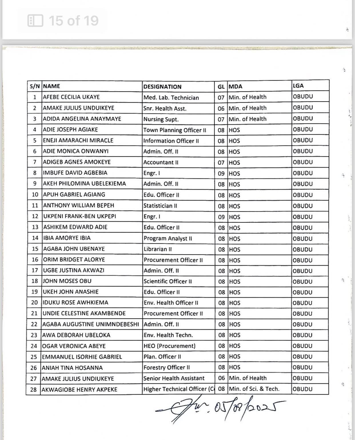 Cross River Civil Service Commission releases 2nd batch orientation training list for newly recruited workers