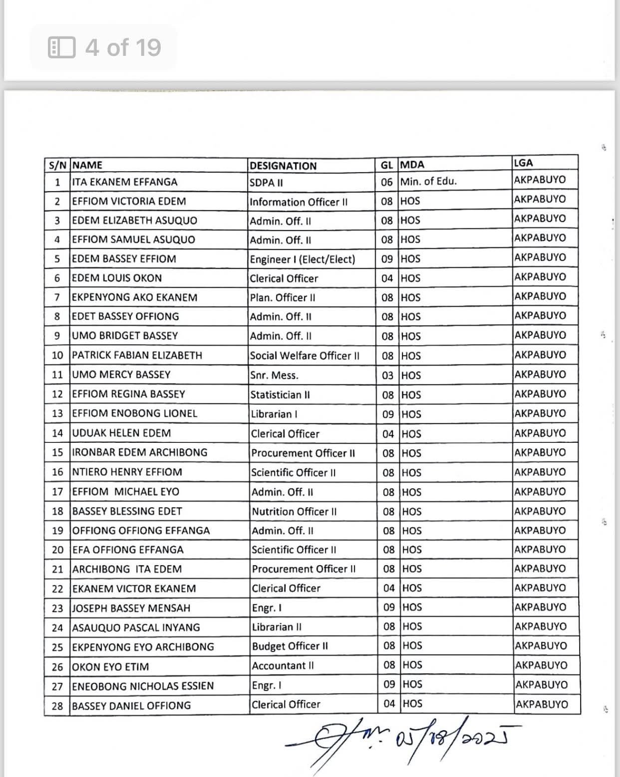 Cross River Civil Service Commission releases 2nd batch orientation training list for newly recruited workers