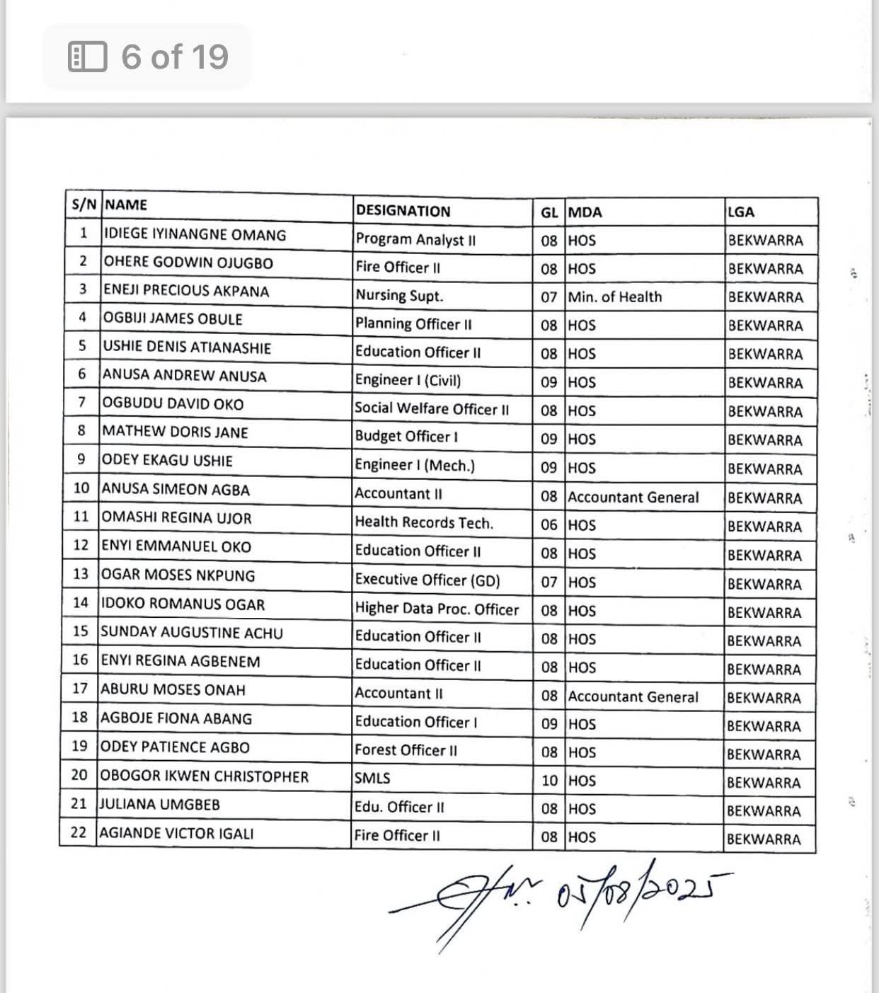 Cross River Civil Service Commission releases 2nd batch orientation training list for newly recruited workers