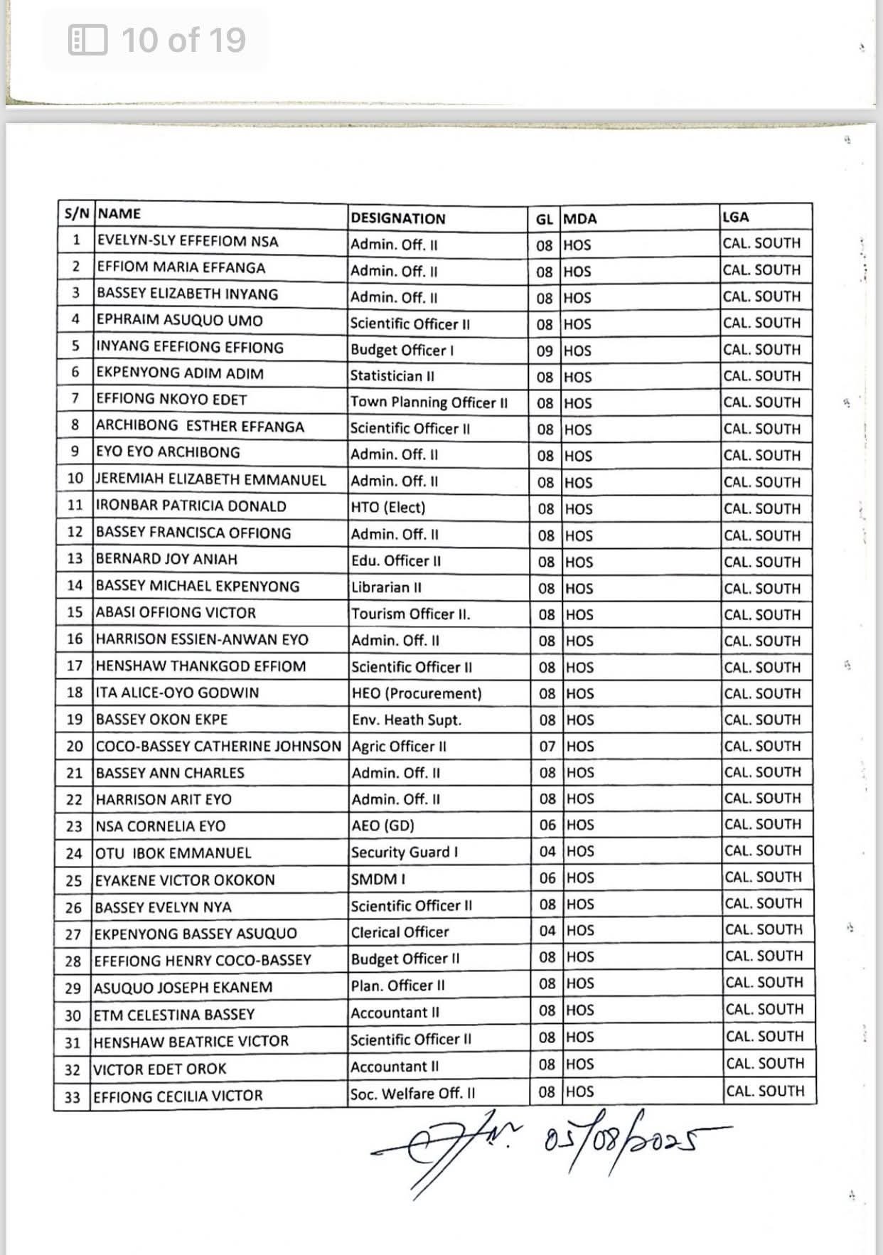 Cross River Civil Service Commission releases 2nd batch orientation training list for newly recruited workers