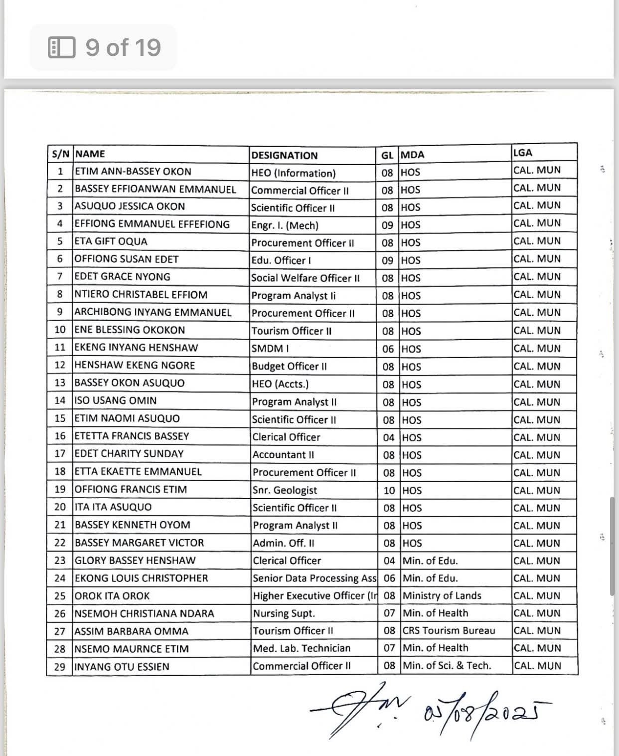 Cross River Civil Service Commission releases 2nd batch orientation training list for newly recruited workers
