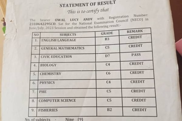 Missing NECO statement of result found at Health Tech Calabar