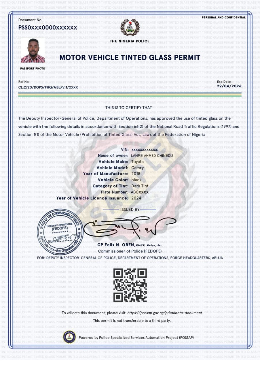 How to apply for police vehicle tinted permit online via POSSAP platform. How much it costs, documents required for tinted glass, several payment methods.