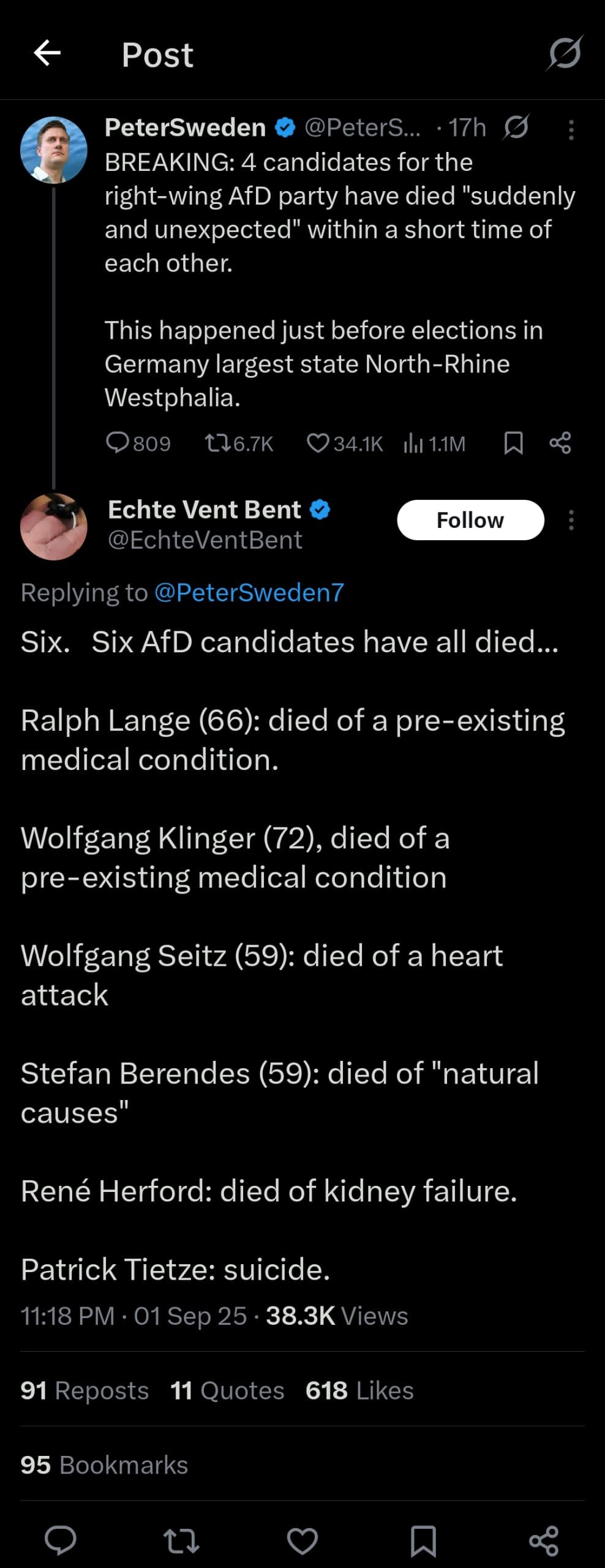 6 AfD candidates allegedly die ‘suddenly and unexpectedly’ before key state election