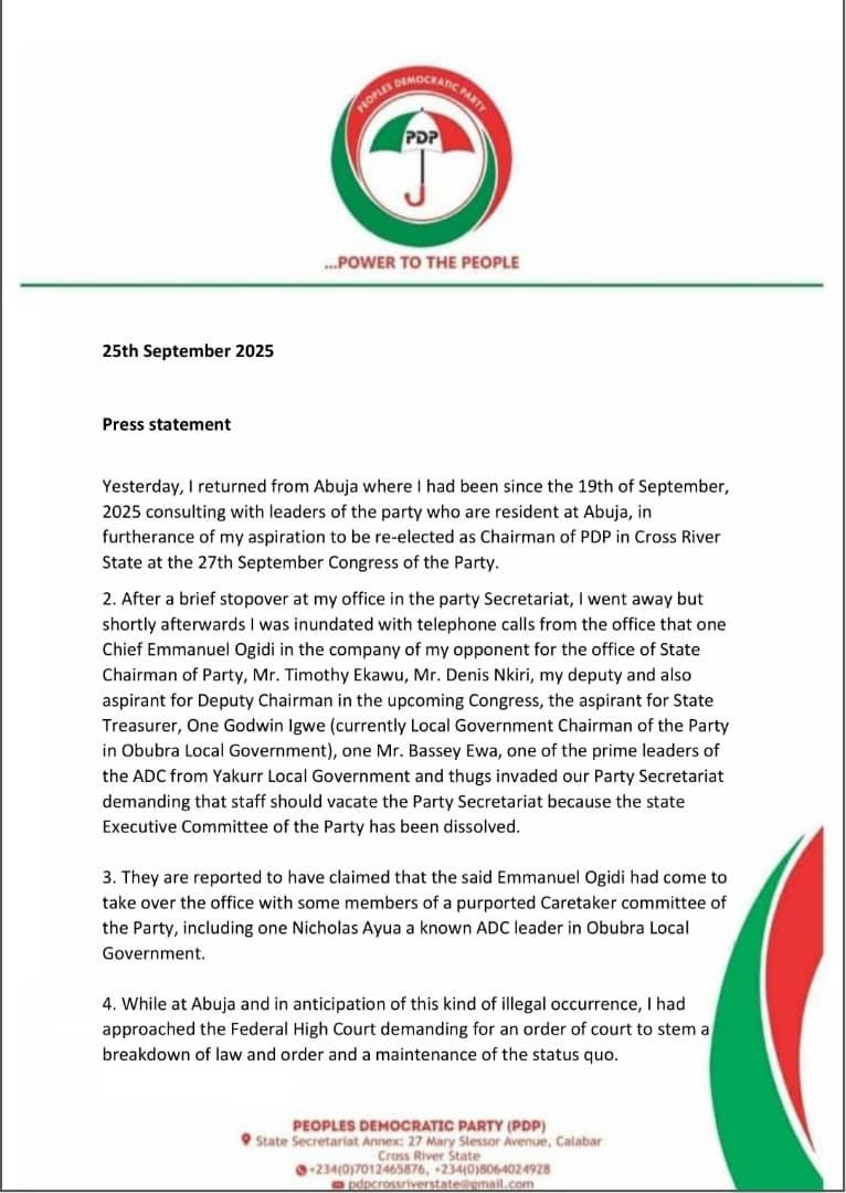 C'River PDP Congress holds September 27, NWC has no right to overrule NEC's decision - Vena Ikem