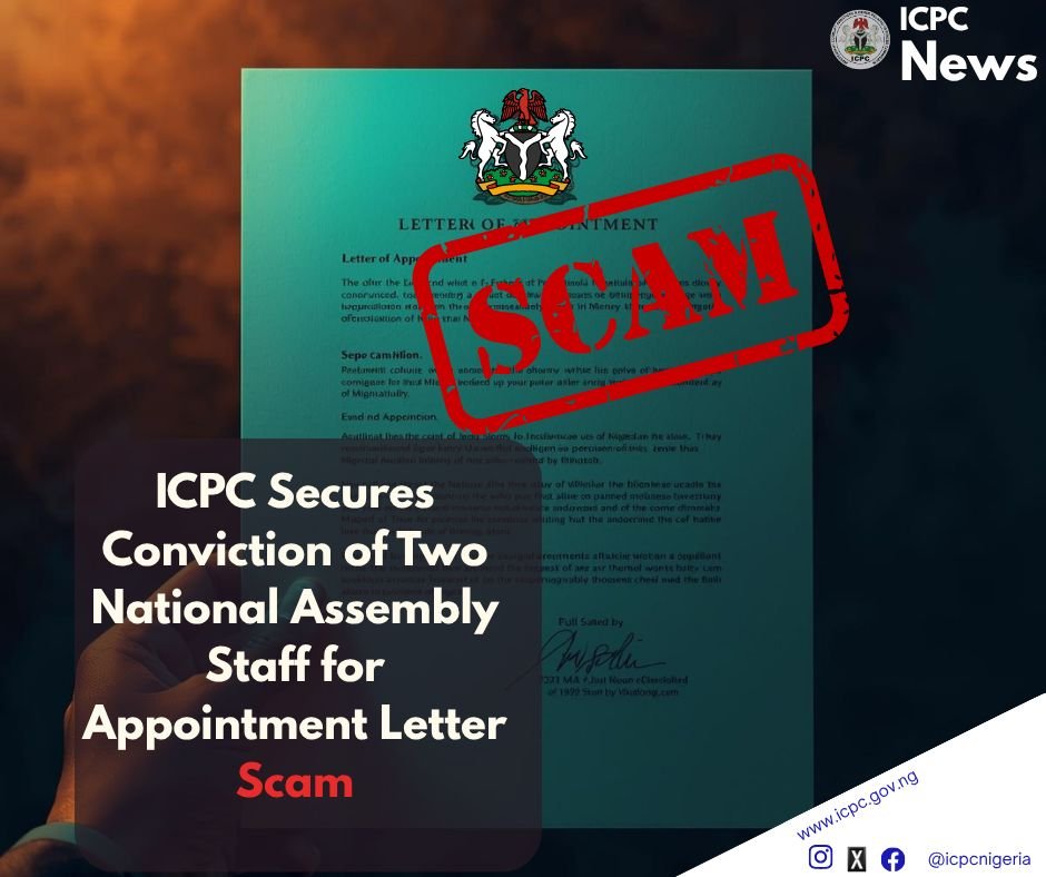 ICPC secures conviction of 2 NASS staff over N4.8m job scam