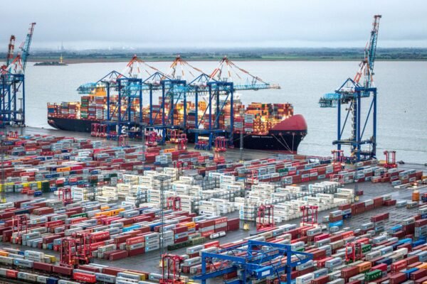 aerial photo of a container ships in port German exports to the US increase for first time in six months