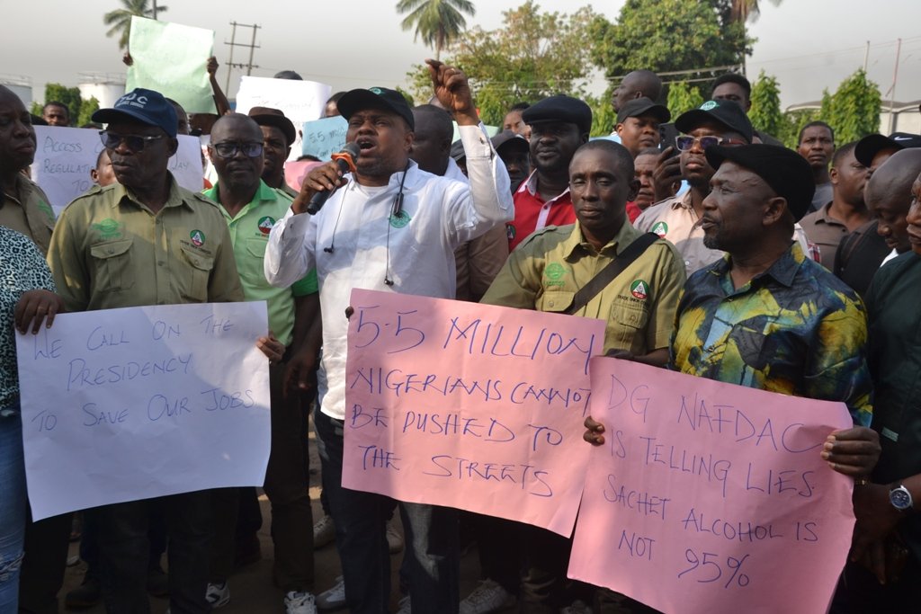 tuc protest on sachet alcohol ban TUC accuses NAFDAC of targeting indigenous alcohol firms with sachet alcohol ban