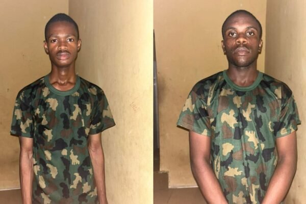 David Aleji and Francis Isaac Police to charge fake soldiers to court in Calabar
