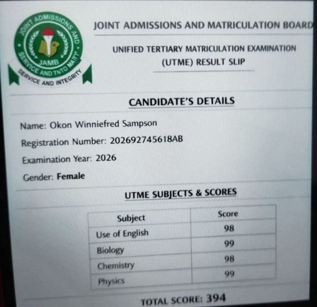 fake jamb result Result of candidate who scored 394 in Cross River is fake - JAMB