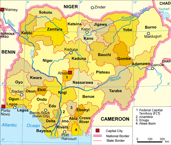 map of nigeria U.S. blacklists 23 Nigerian states, urges citizens to avoid