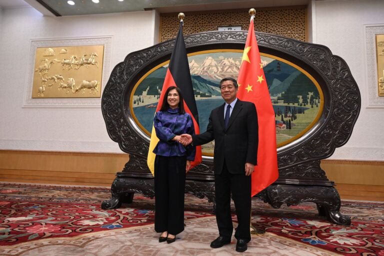 He Lifeng and Katherina Reiche German Economy Minister Pushes China on Competition, Raw Materials