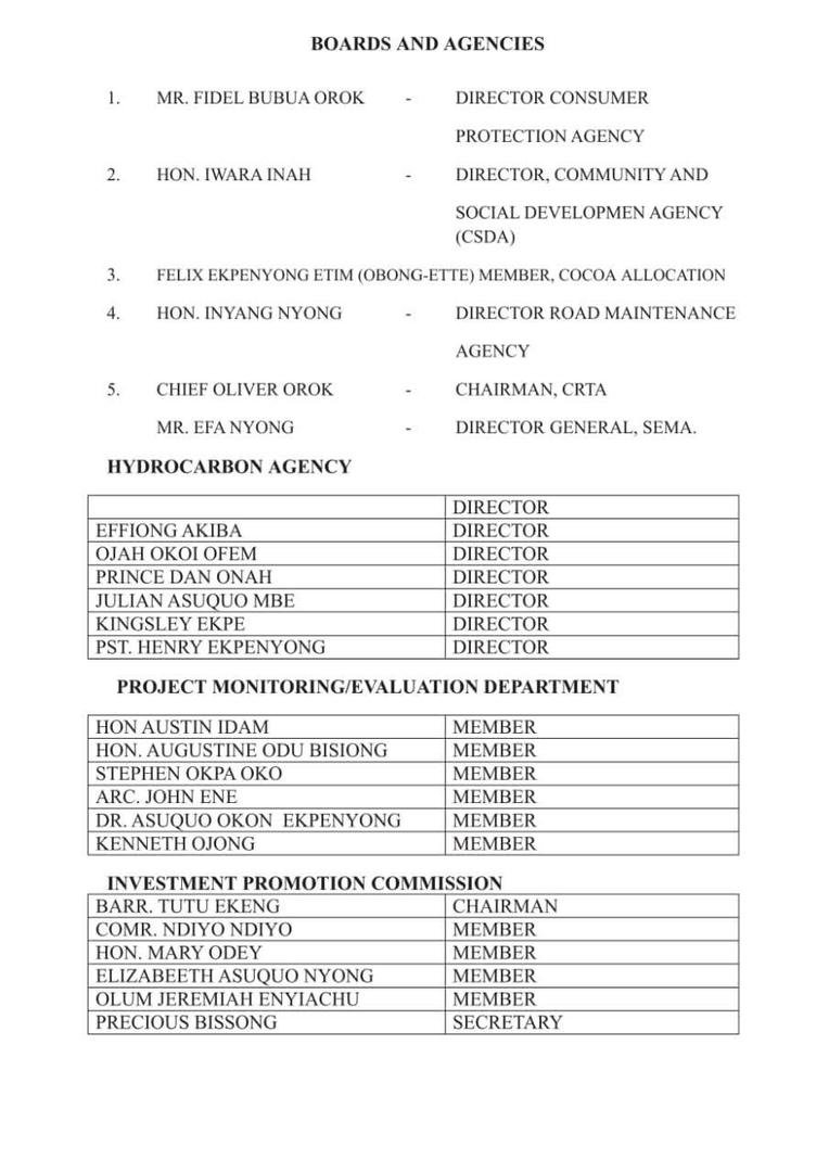 bassey otu 107 appointees 3 Gov. Otu Appoints New Tourism Commissioner, 7 DGs, 30 SAs, 38 Directors, 32 Others