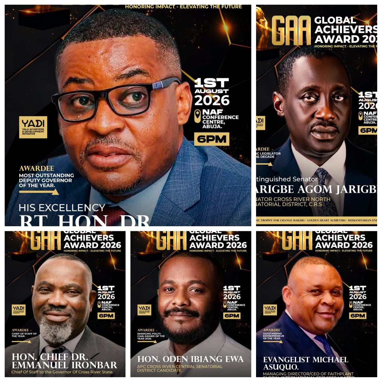Deputy Gov Odey, Chief Of Staff Ironbar, Sen Jarigbe, Hon Oden Ewa, Evangelist Michael Asuquo, Nominated For Global Achievers Award 2026