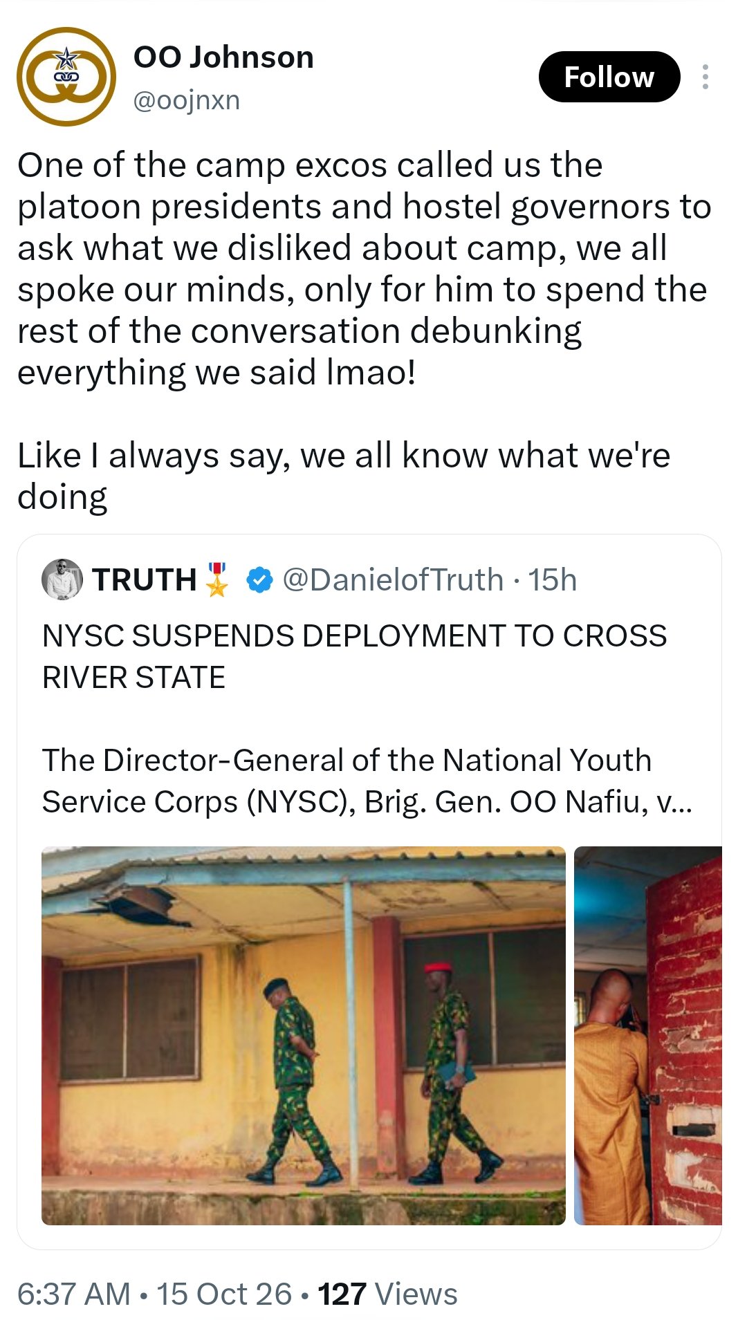 Screenshot 20261015 075350 Nigerians react over deplorable state of NYSC camp in Cross River